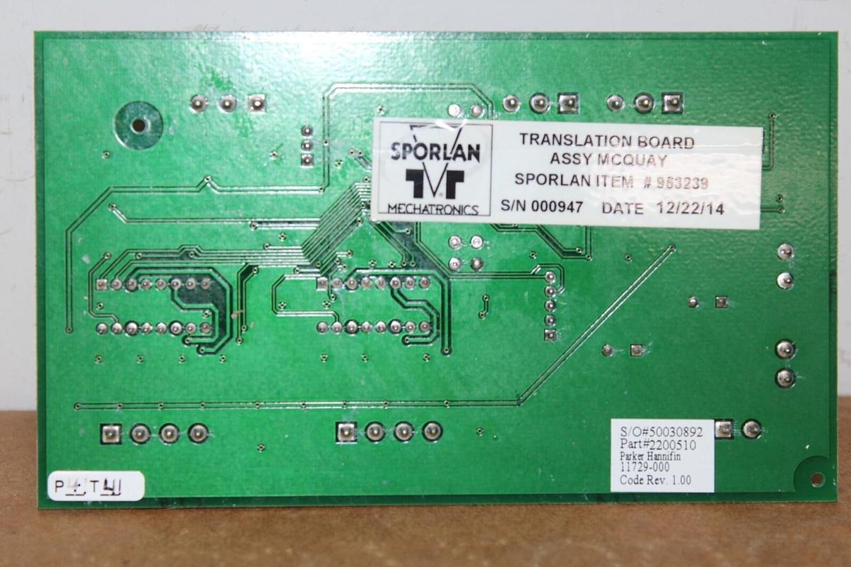 Used MCQUAY SPORLAN SEO TO SEH INTERFACE TRANSLATION CIRCUIT BOARD 8400329 REV. 3.01