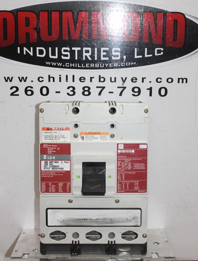 Used CUTLER-HAMMER MOLDED CASE SWITCH LD3600WK 3-POLE 600 AMP 600 VAC LD-K