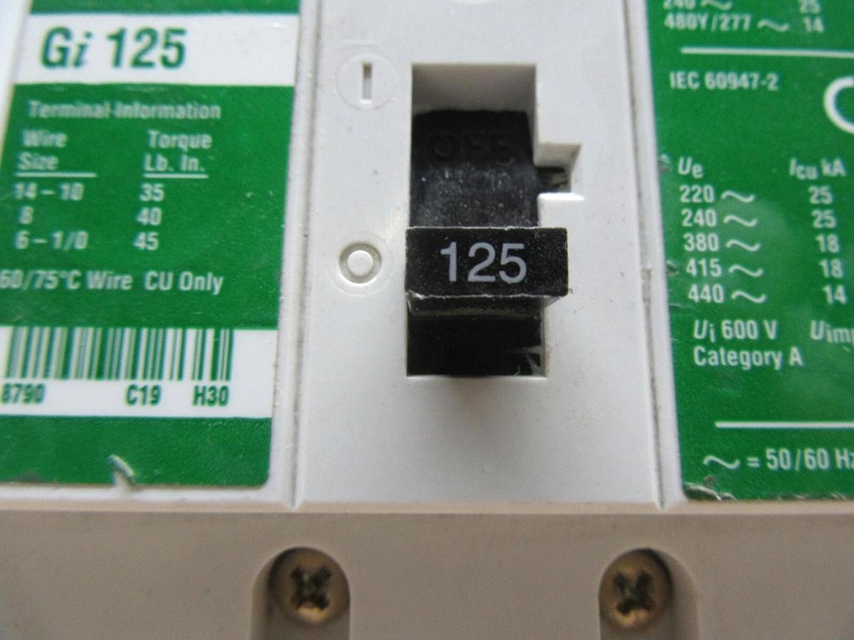 Used CUTLER HAMMER CIRUIT BREAKER GI 125 125 AMP 3-POLE 480/277 VAC **WARRANTY**