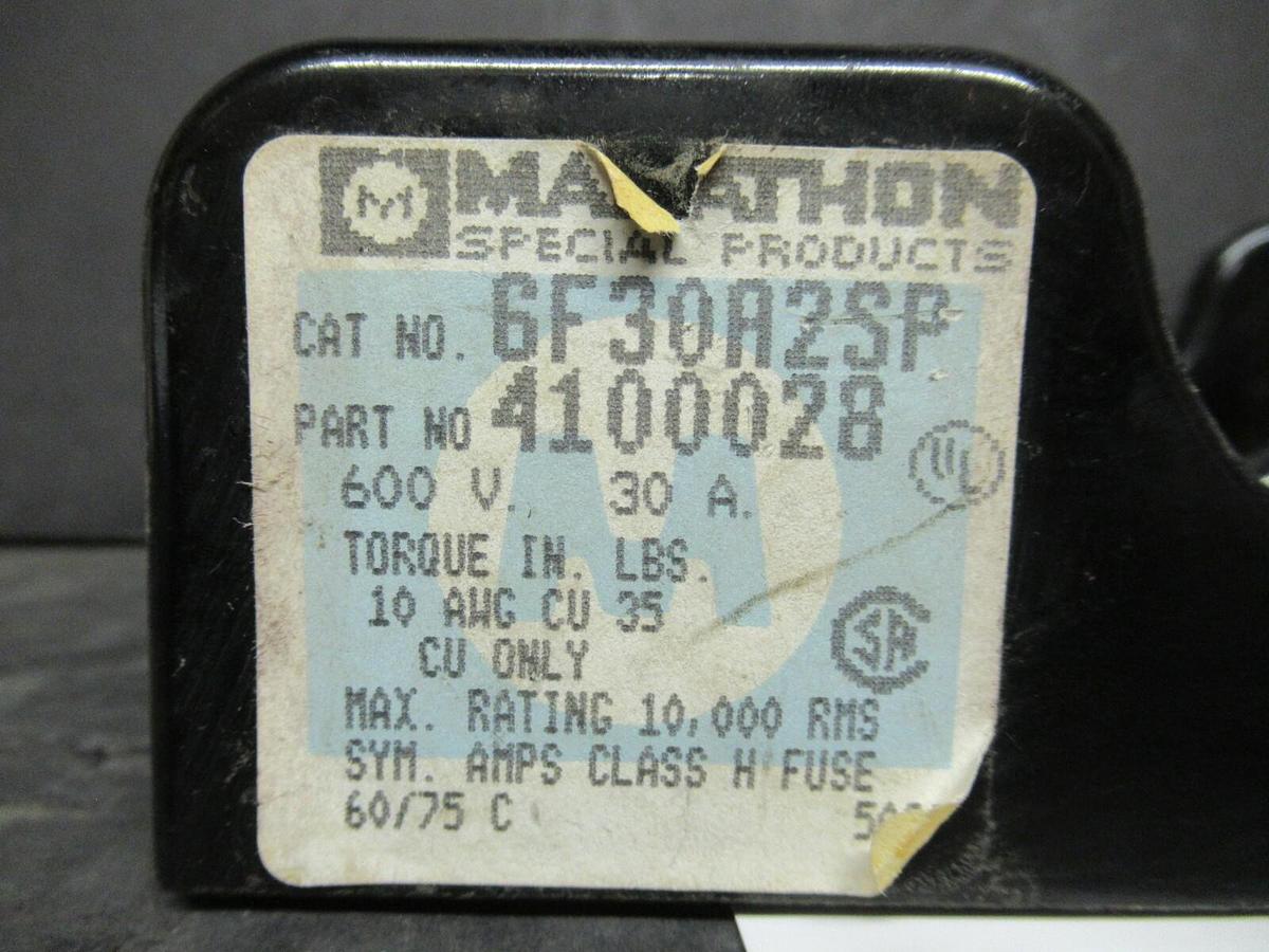 Used MARATHON FUSE HOLDER 6F30A2SP FOR 30 AMP 600 V FUSES **WARRANTY**