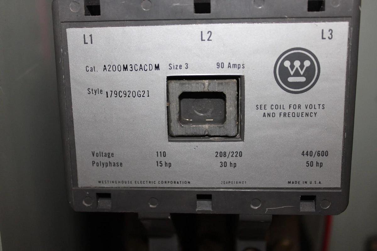 Used WESTINGHOUSE TYPE-W MCC STARTER CONTROL BUCKET 18" SIZE 3 90 AMP 600 VAC