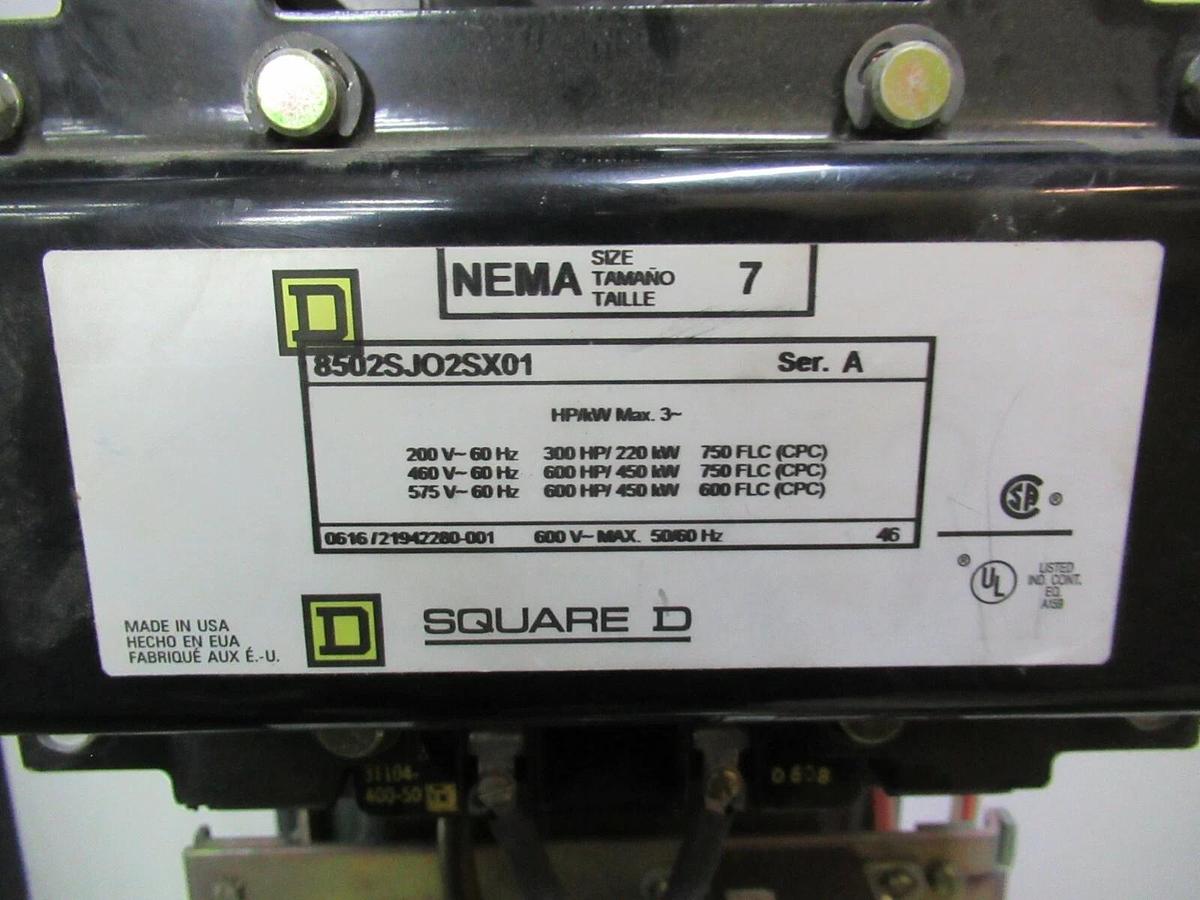 Used SQUARE D ENCLOSED STARTER 8502SJO2SX01 NEMA 7 STARTER NEMA 3R ENCLOSURE 600 VAC