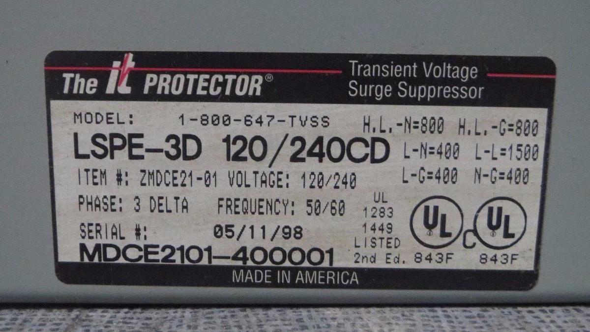 Used INNOVATIVE TECHNOLOGIES INC - LSPE SURGE PROTECTOR 120/240V # LSPE-3D 120/240CD