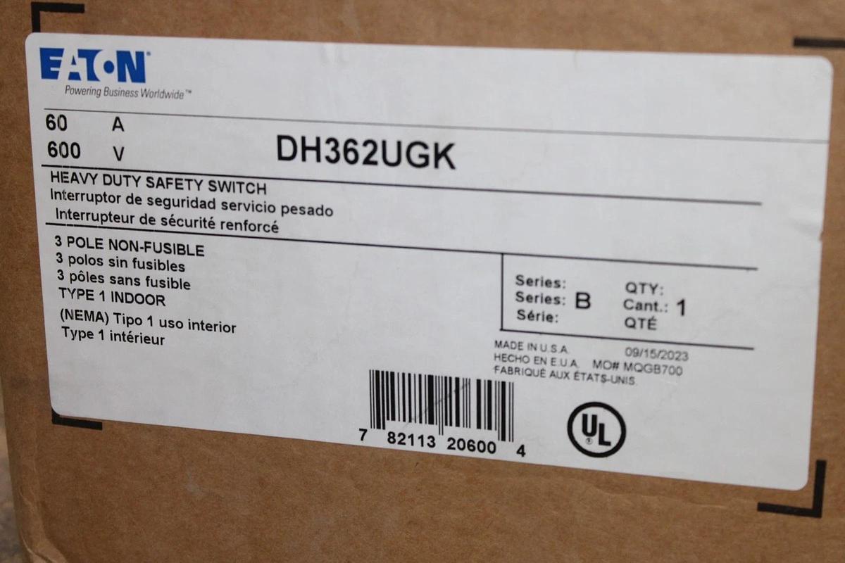 NIB EATON HEAVY DUTY SAFETY SWITCH DH362UGK 60 AMP 600 VAC 3-POLE TYPE 1