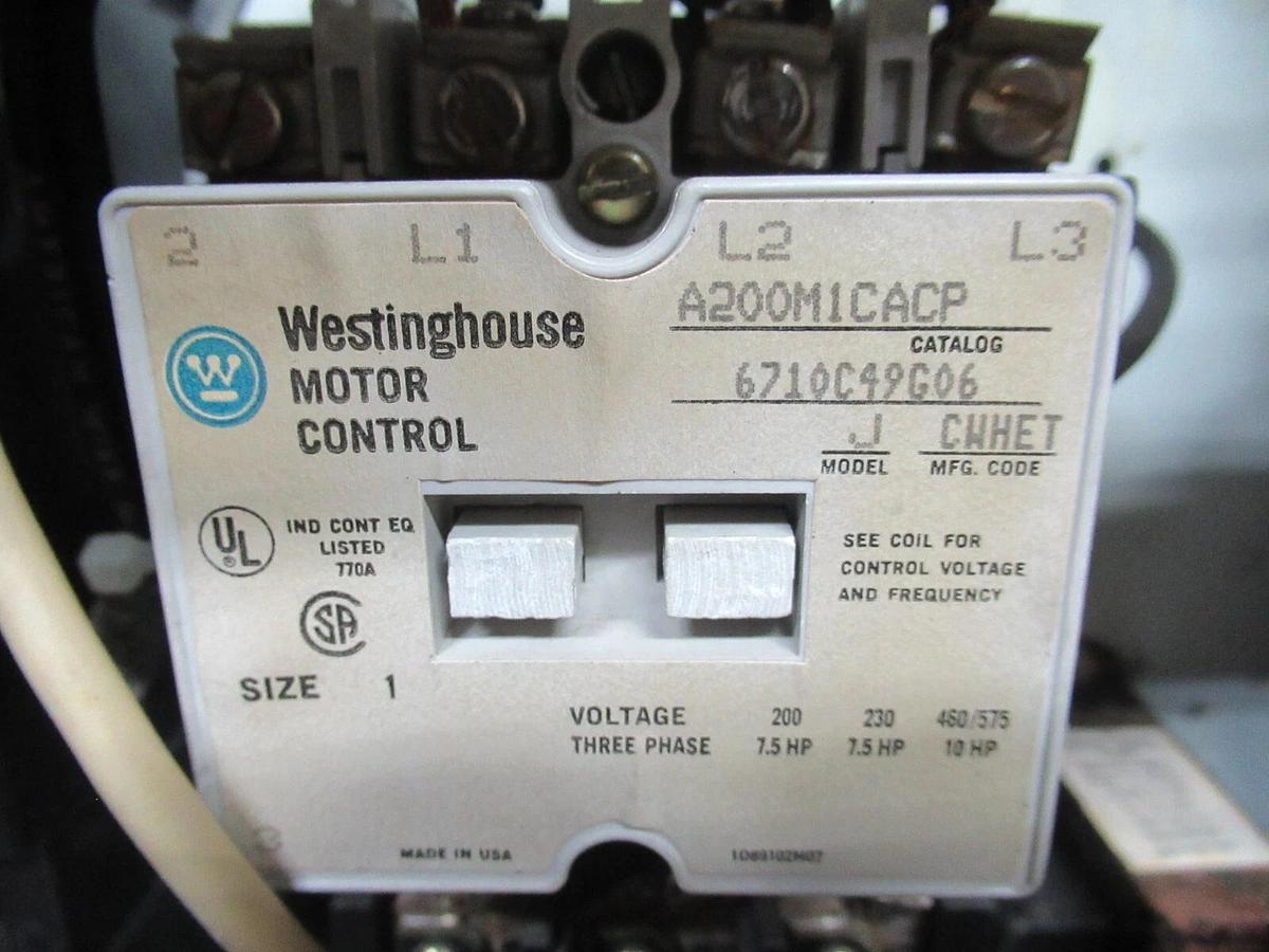 Used CUTLER HAMMER MOTOR STARTER CONTROL BUCKET 2100 12" NEMA SIZE 1 A200M1CACP 7 AMP