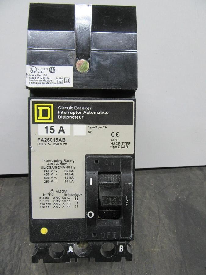 Used SQUARE D I-LINE CIRCUIT BREAKER FA26015AB 2-POLE 15 AMP 600 VAC **WARRANTY**