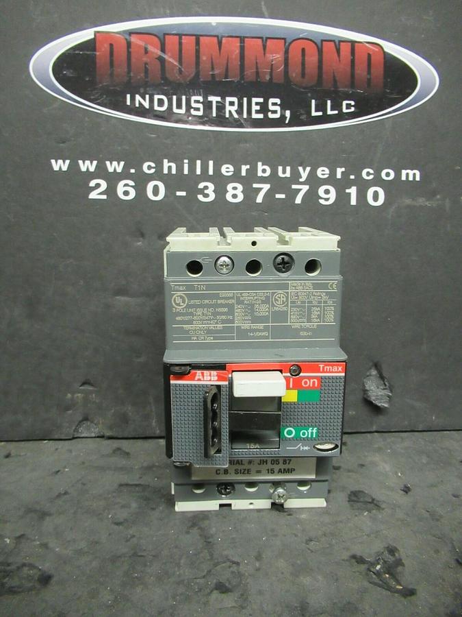 Used ABB BREAKER TMAX T1N 15 AMP 240/480/600 VAC 500 VDC 3 POLE * WARRANTY *