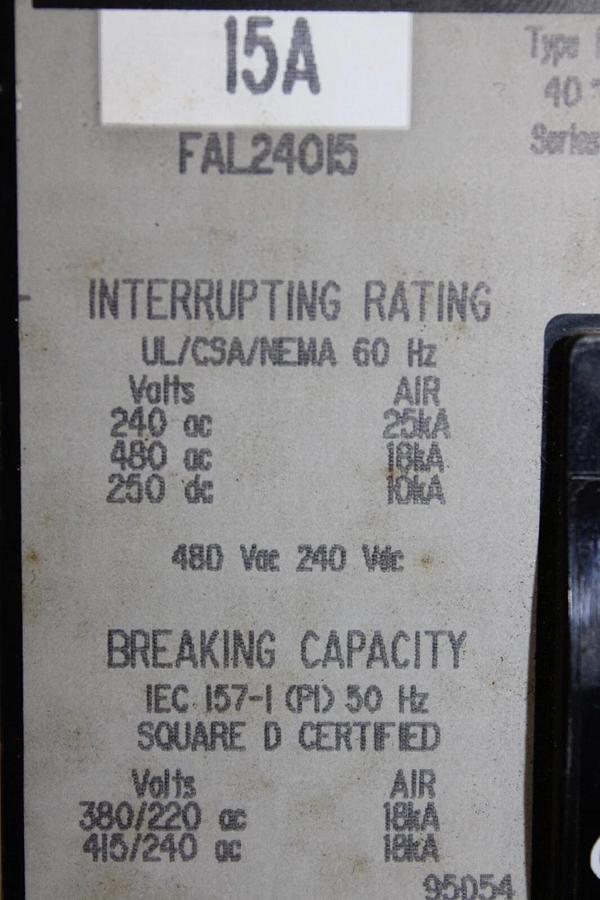 Used SQUARE D CIRCUIT BREAKER FAL24015 2-POLE 15 AMP 480 VAC *WARRANTY*