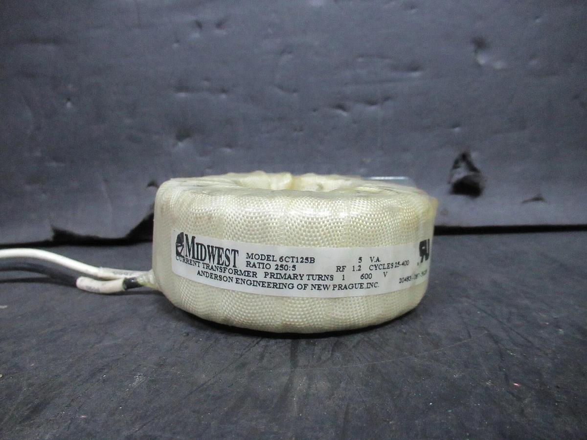 Used MIDWEST CURRENT TRANSFORMER 6CT125B 5 VA RATIO: 250:5 RF: 1.2 CYCLES: 25-400