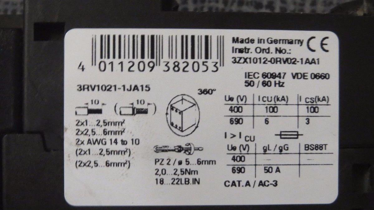 Used SIEMENS SIRIUS 3R STARTER 7-10 AMP 3RV1021-1JA15 W/ 3RT1024-1B & 3RT1926-1BB00