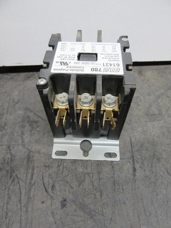Used MARS 780 CONTACTOR 61431 600 VAC 30 AMP 15 HP 3-POLE COIL: 120 VAC