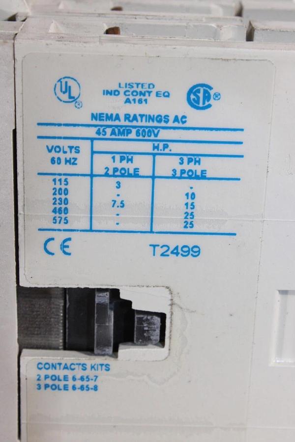 Used CUTLER HAMMER CONTACTOR CN15GN3 NEMA 2 45 AMP 600 VAC 3-POLE 3-PHASE