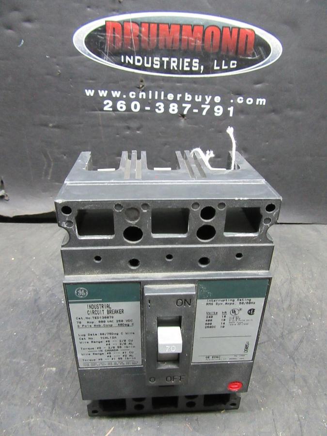 Used GE CIRCUIT BREAKER TED136070 70 AMP 600 VAC 3-POLE **WARRANTY INCLUDED**
