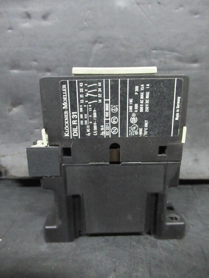 Used KLOCKNER-MOELLER CONTACTOR DIL-R-31 600 VAC 15 AMP COIL: 110/120 VOLT