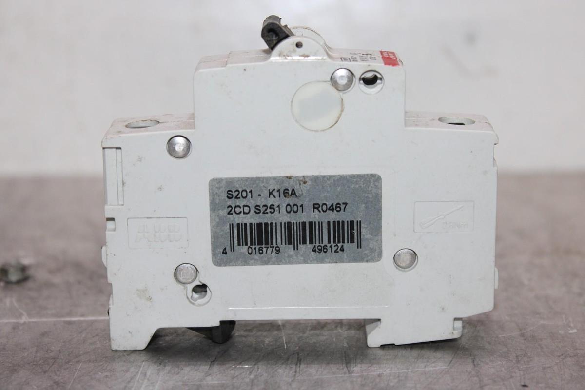 Used ABB CIRCUIT BREAKER S-201-K-16-A 230/400 VAC 16 AMP 1-POLE *WARRANTY*