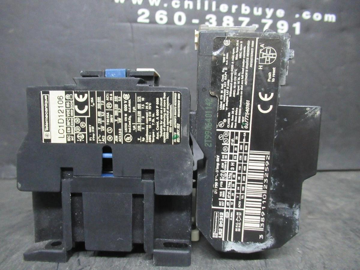 Used TELEMECANIQUE STARTER LC1D1206 W/ OVERLOAD RELAY LR2-D1312 25 AMP 600 VAC 10 HP