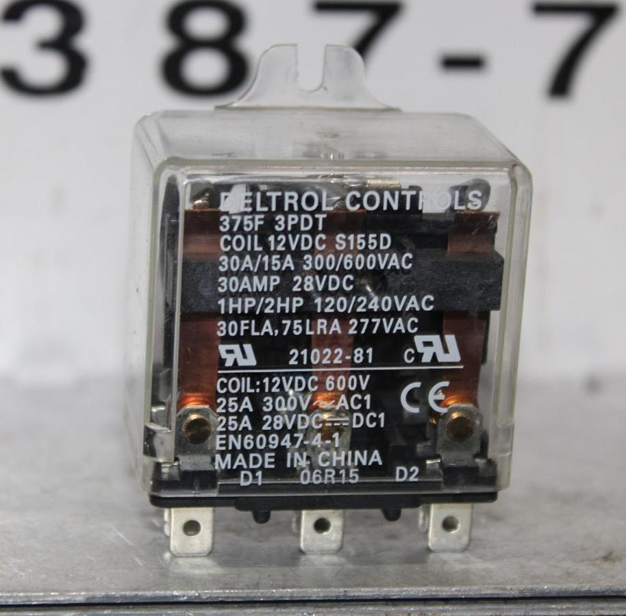 Used DELTROL CONTROLS RELAY 375F 30 AMP 600 VAC 2 HP 3PDT COIL: 12 VDC **WARRANTY**