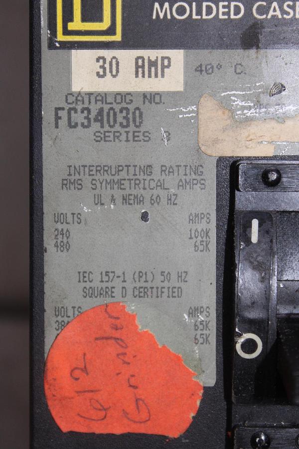 Used SQUARE D POWERPACT I-LINE CIRCUIT BREAKER HDA36030 30 AMP 600 VAC 3-POLE
