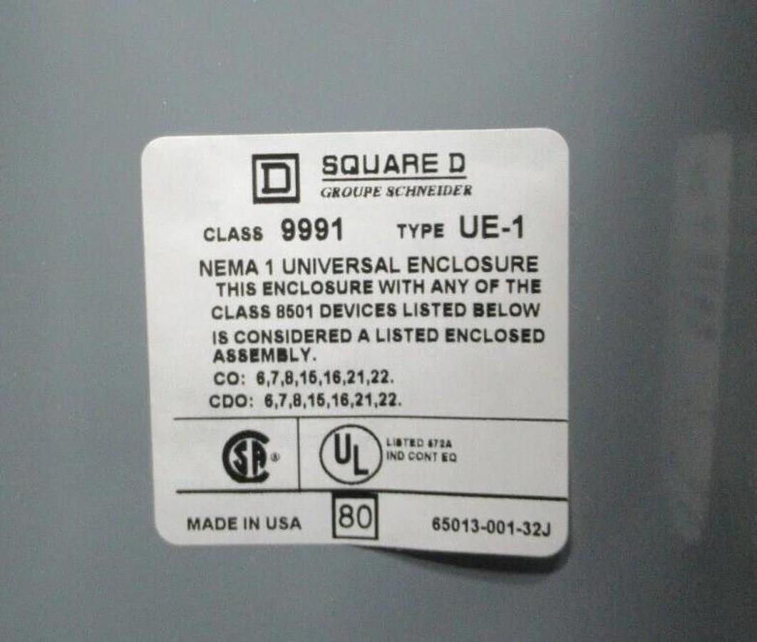 NEW SURPLUS SQUARE D UNIVERSAL ENCLOSURE 9991UE1 NEMA 1 **WARRANTY**