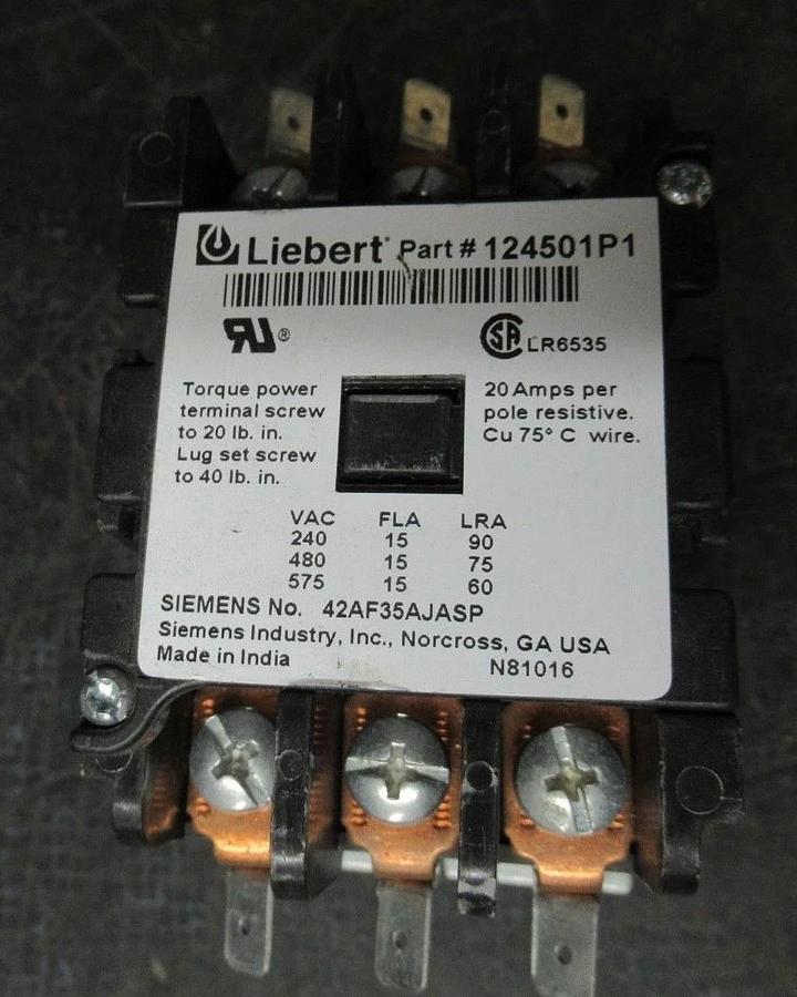 Used LIEBERT CONTACTOR 124501P1 600V 15A 20A/RES **WARRANTY INCLUDED**
