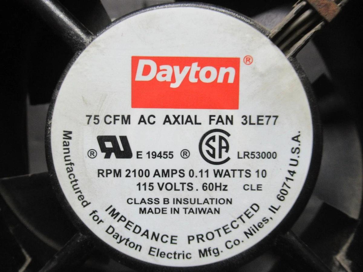 Used DAYTON AC AXIAL COOLING FAN 3LE77 75 CFM 0.11 AMP 10 WATT 115 VOLT 2100 RPM