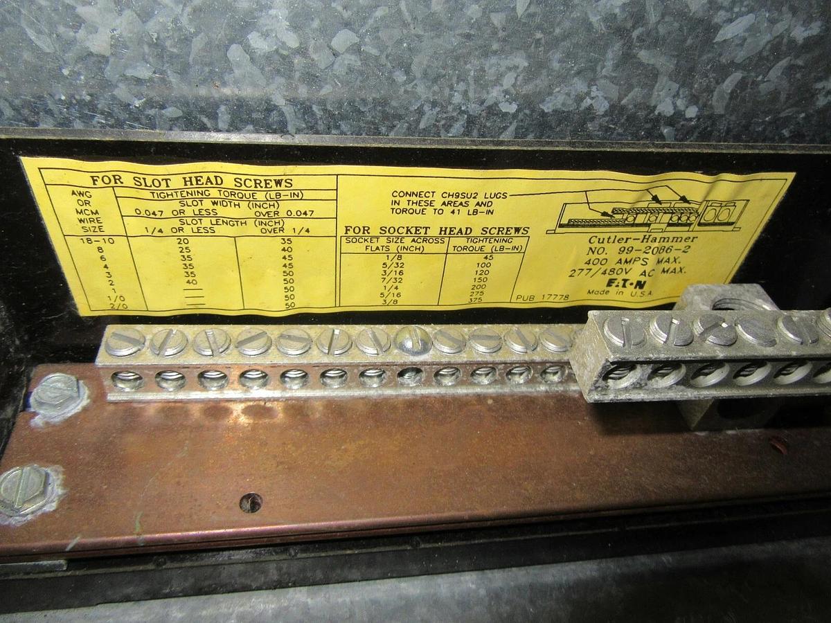 Used CUTLER HAMMER MLO SERVICE PANELBOARD 225 AMP NEMA TYPE 1 42-SLOT 120/240 VAC