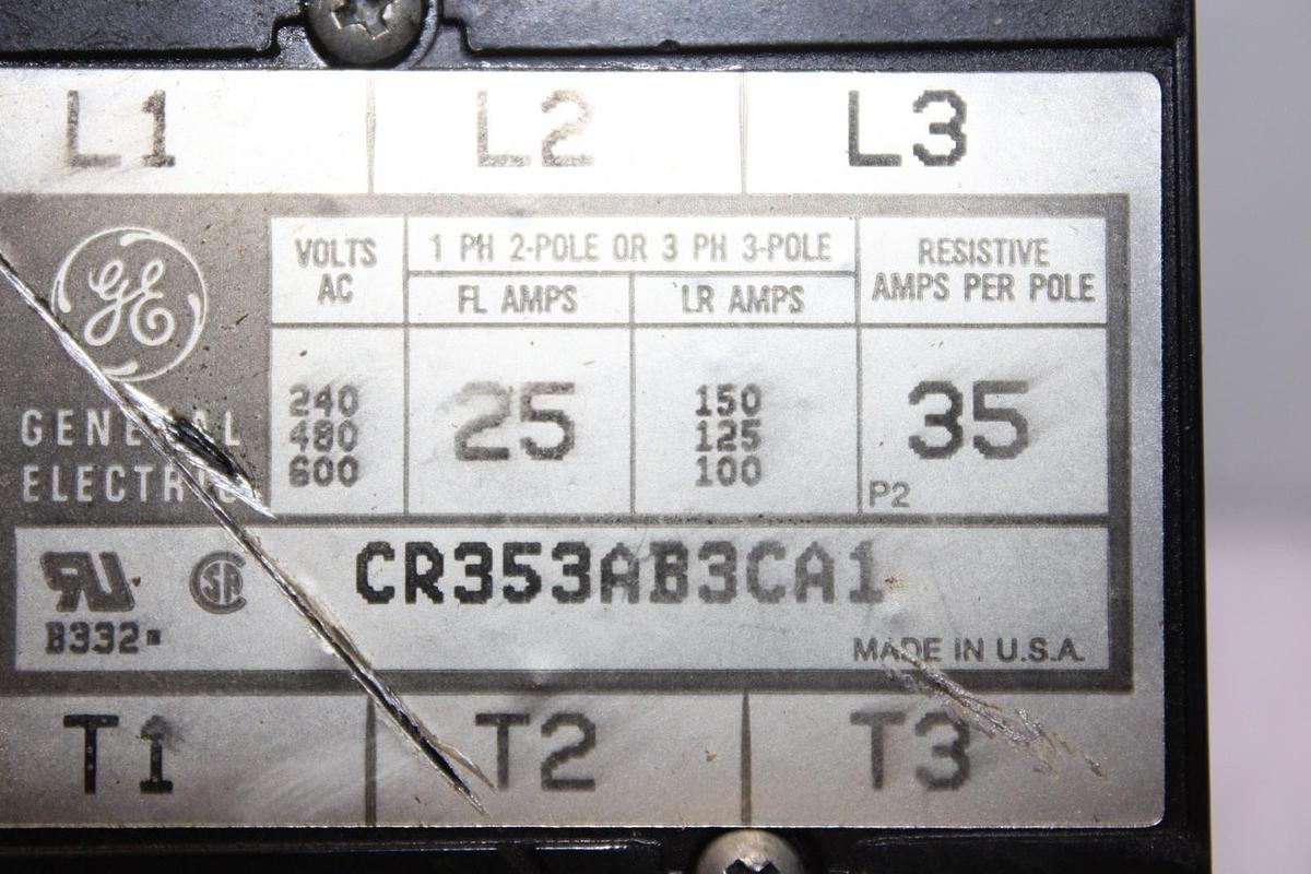 Used GENERAL ELECTRIC CONTACTOR CR353AB3CA1 25 AMP 600 VAC 3-POLE **WARRANTY**