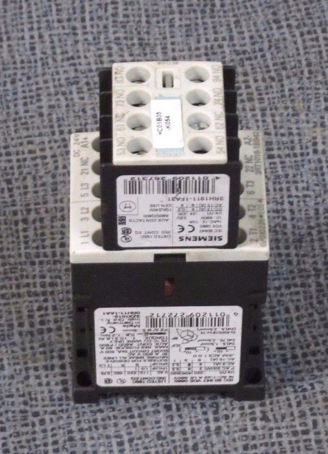 Used SIEMENS SIRIUS CONTACTOR 24 V COIL 22 AMP MODEL: 3RT1016-1BB42 W/ 3RH1911-1FA31