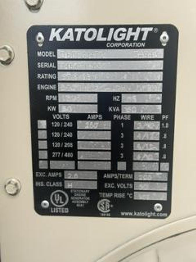 Used 60 KW DIESEL GENERATOR KATOLIGHT 120/240V RE-CONNECTABLE SOUND ENCLOSED 285 HRS