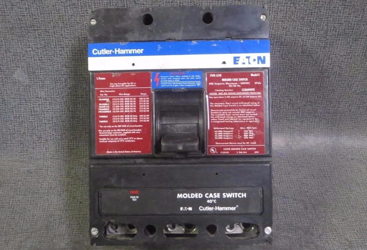 Used 400 AMP CUTLER HAMMER MOLDED CASE SWITCH 600 VAC 3 POLE MODEL: LS36040YE