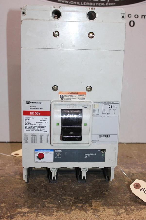 Used CUTLER HAMMER CIRCUIT BREAKER ND312T33W 1200 AMP FRAME 900 AMP TRIP 600 VAC