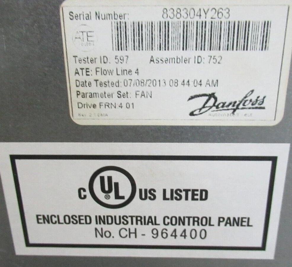 Used DANFOSS VERTICAL VFD 174L1110 VLT HVAC DRIVE 200 VAC @ 16.7 AMP 5 HP 3-PHASE