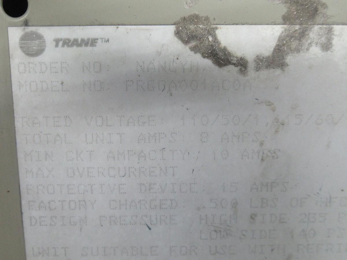 Used TRANE PURGE MODULE ENCLOSURE PRGC001AC0A X13650454-08 REV. K 110 VOLT 10 AMP
