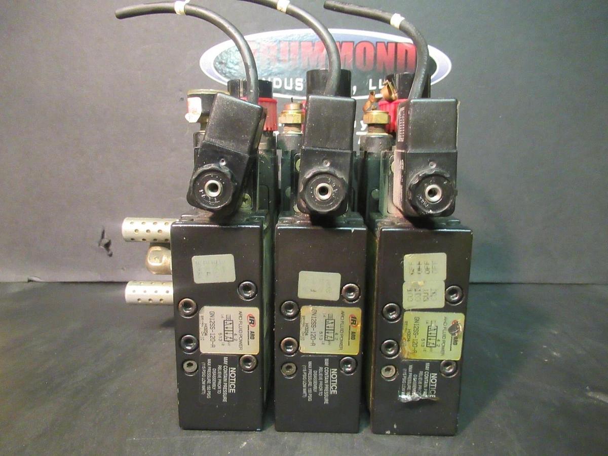 Used ARO FLUID POWER PNEUMATIC VALVE MANIFOLD 120 VAC 30-150 PSI --DAMAGED GAUGE--
