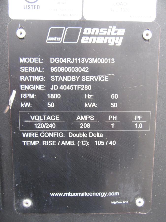 Used 50 KW DIESEL GENERATOR MTU 120/240 V JOHN DEERE SOUND ENCLOSED 329 HRS VIDEO
