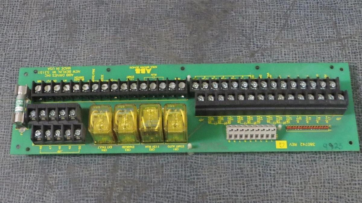 Used ABB RELAY TERMINAL CIRCUIT BOARD 380742 REV G 380771 380743 380745