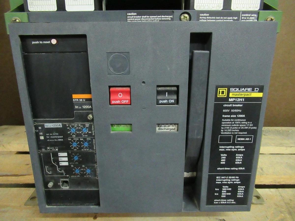 Used 1200 AMP SQUARE D MP12H1 MASTERPACT BREAKER 3P 600V STR58U 54750 TRIP 240 480
