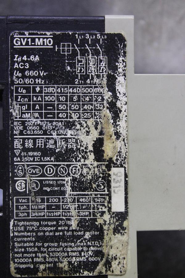 Used TELEMECANIQUE MANUAL MOTOR STARTER GV1-M10 4-6 AMP 600 VAC 3 HP 50/60 HZ