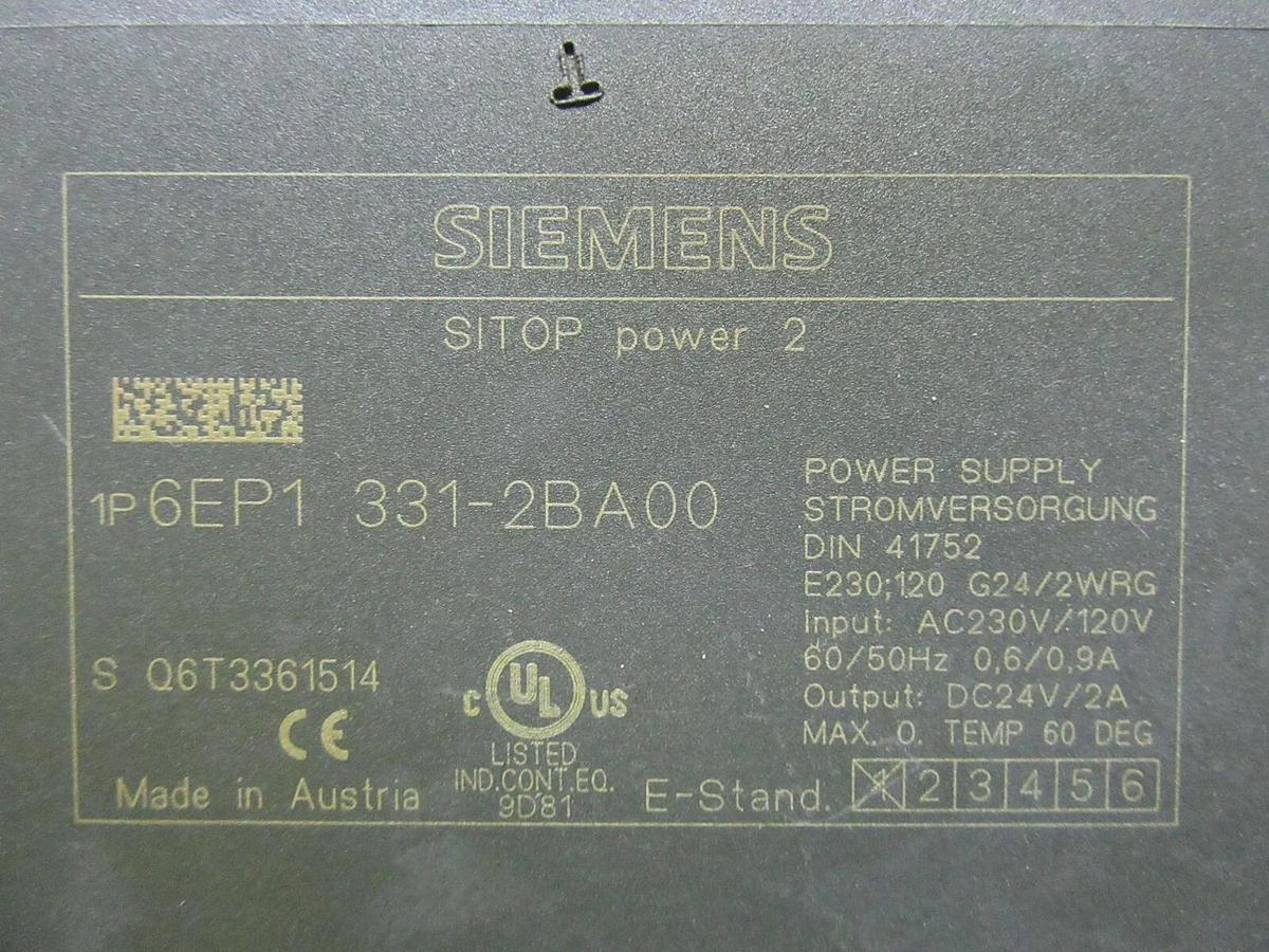 Used SIEMENS SITOP POWER 2 POWER SUPPLY 6EP1-331-2BA00 230 VAC IN 24 VDC OUT