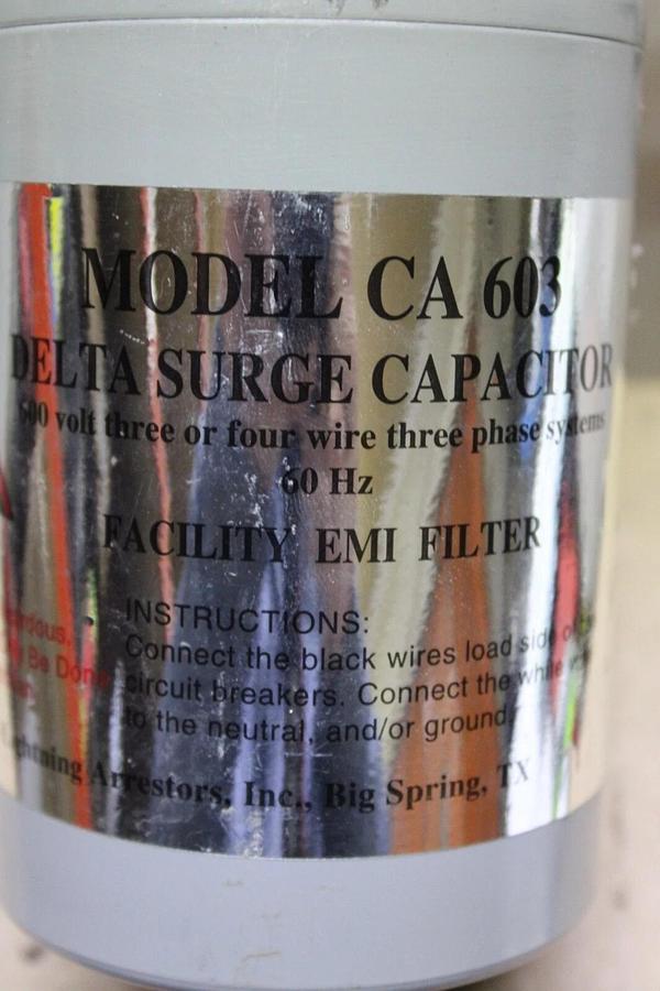 Used DELTA SURGE CAPACITOR CA603 CA-603 600 VOLT 3/4 WIRE 3-PHASE 60 HZ EMI FILTER