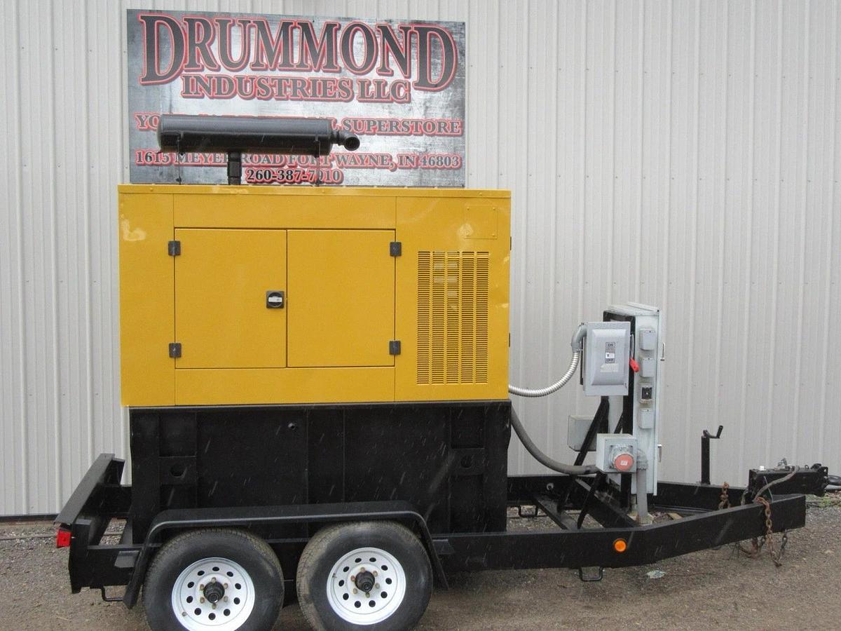 Used 60 KW DIESEL GENERATOR KATOLIGHT 120/240 & 480V JOHN DEERE RENTAL SPEC. TRAILER