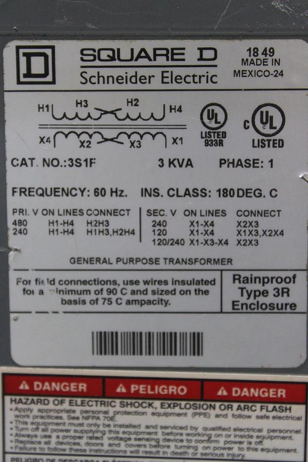 Used SQUARE D SAFETY SWITCH HU363AWK 100 AMP 600 VAC TYPE 3R ENCLOSURE