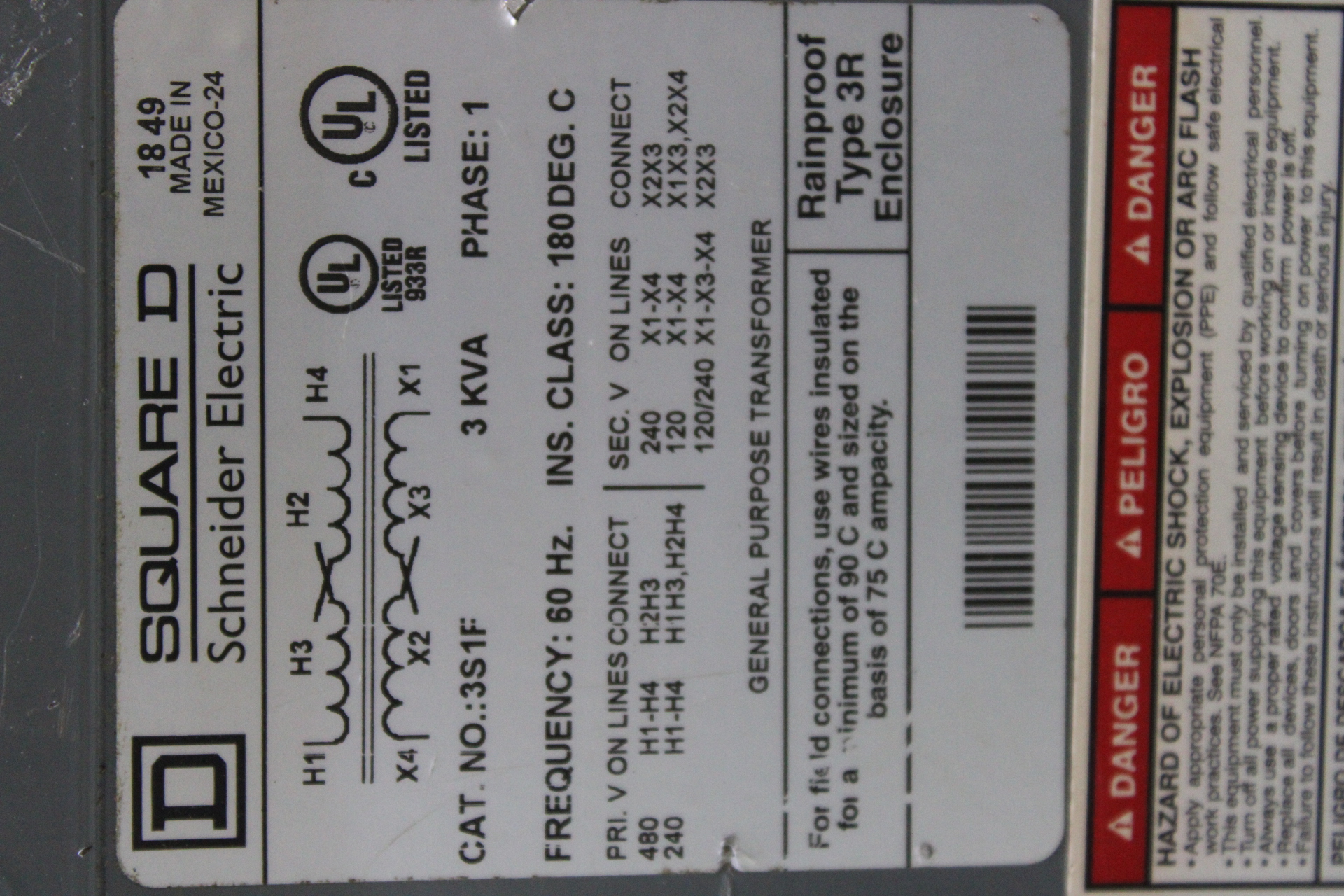 Used SQUARE D SAFETY SWITCH HU363AWK 100 AMP 600 VAC TYPE 3R ENCLOSURE