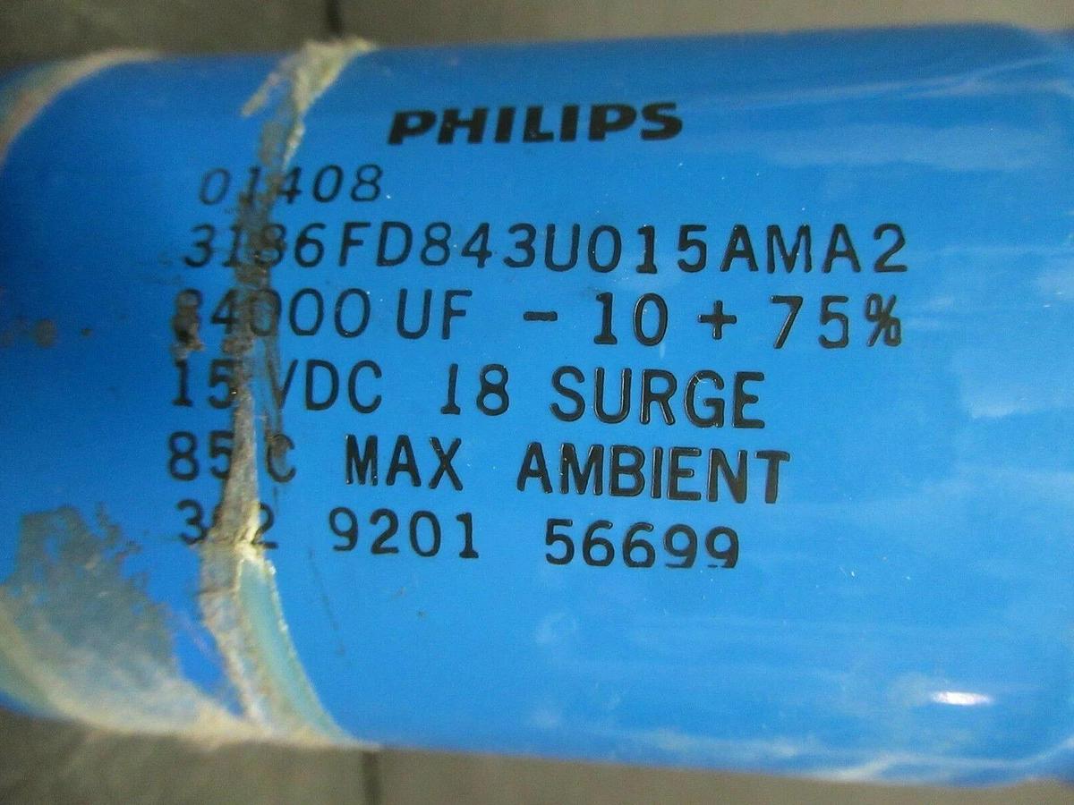 Used PHILIPS CAPACITOR 3186FD84U015AMA2 84000 uF 15-18 VDC 60 HZ **WARRANTY**