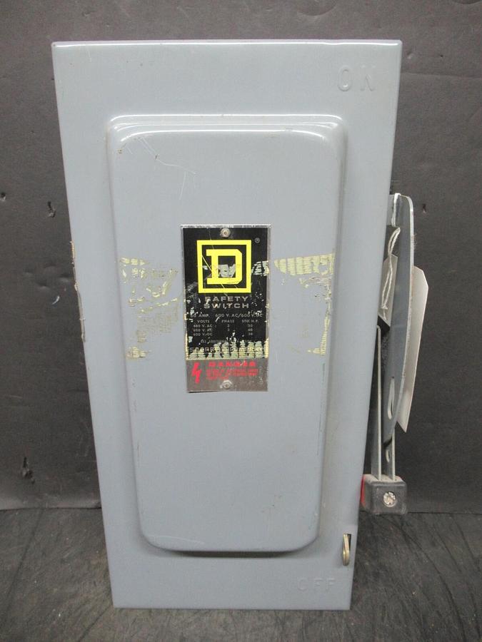 Used SQUARE D SAFETY SWITCH H-363 TYPE 1 ENCLOSURE 60 AMP 60 HP 600 VAC 3-POLE