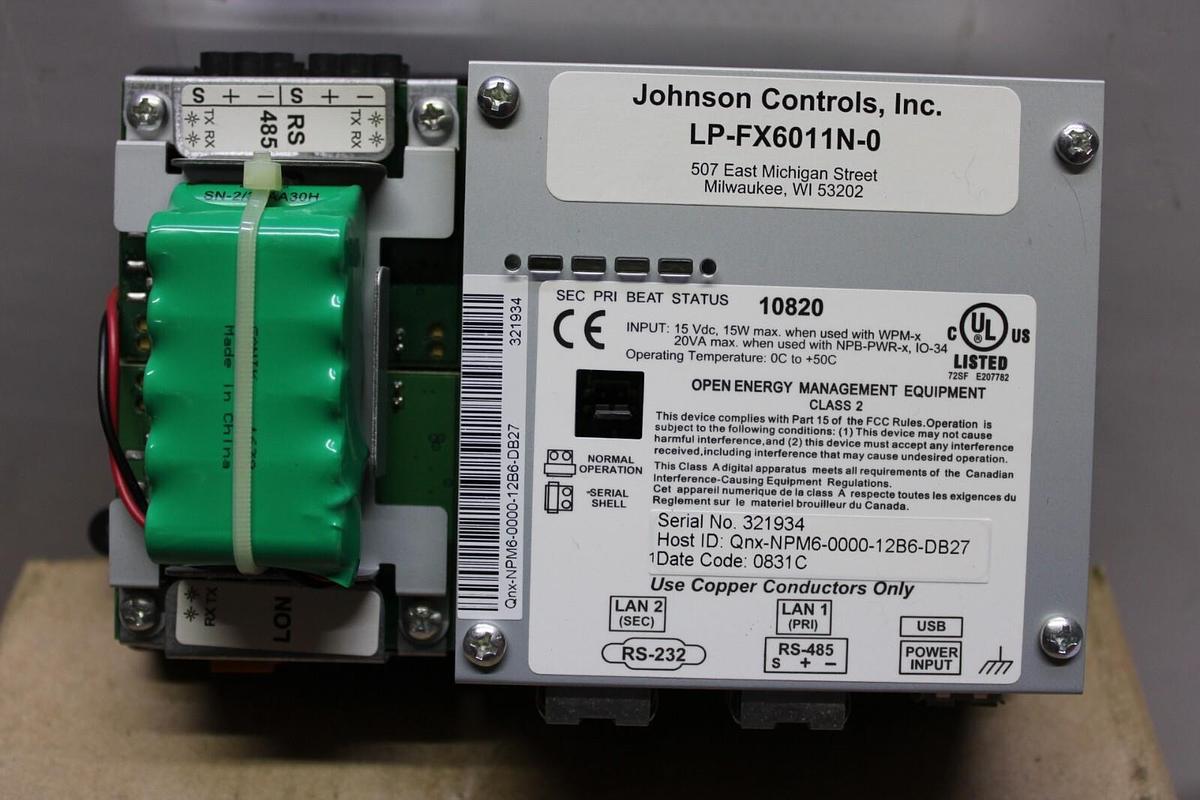 Used JOHNSON CONTROLS FACILITY EXPLORER LP-FX6011N-0 15 VDC 15 WATT 20 VA