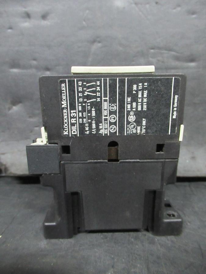 Used KLOCKNER-MOELLER CONTACTOR DIL-R-31 600 VAC 15 AMP COIL: 110/120 VOLT