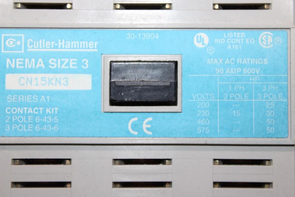 Used CUTLER HAMMER NEMA CONTACTOR CN15KN3 NEMA 3 90 AMP 600 VAC 3-PHASE 50 HP