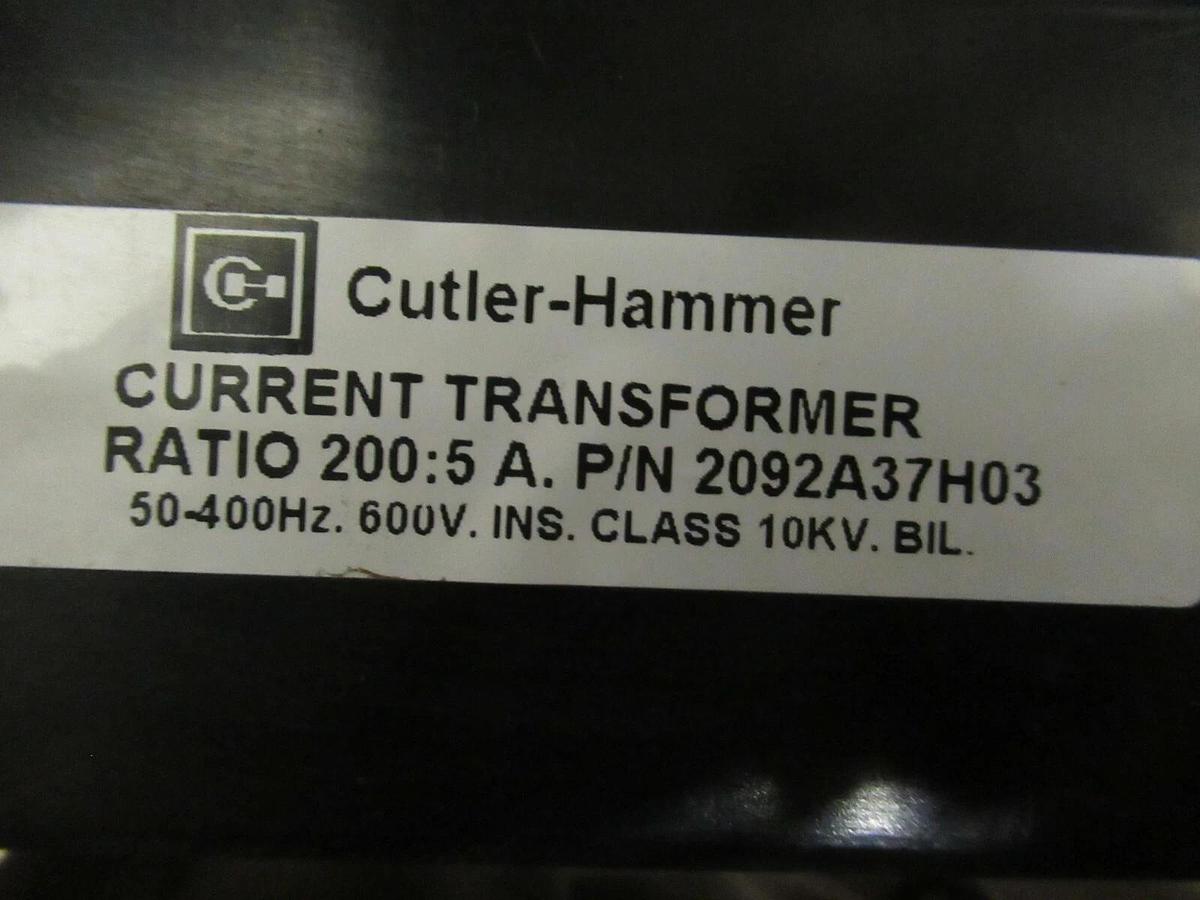 Used CUTLER HAMMER CURRENT TRANSFORMER 2092A37H03 RATIO: 200:5 A KV: 10 **WARRANTY**
