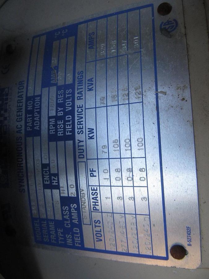 Used 60 KW DIESEL GENERATOR KATOLIGHT 120/240V RE-CONNECTABLE SOUND ENCLOSED 788 HRS